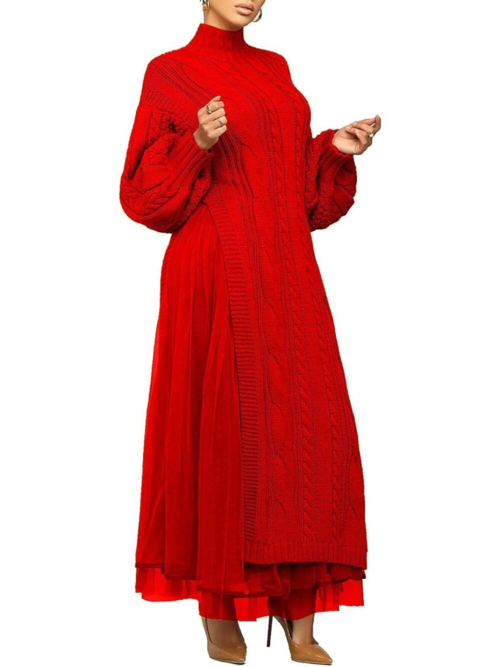 Chic Two-Piece Oversized Knit Sweater & Tulle Maxi Skirt Set for Fall/Winter